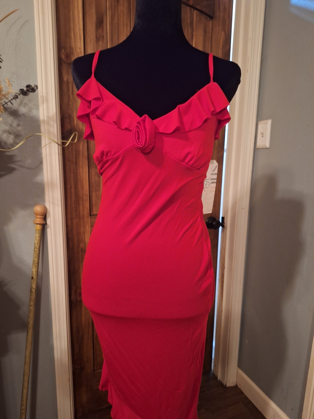 Almost Famous Red Ruffle-Trim Bodycon Dress NWT